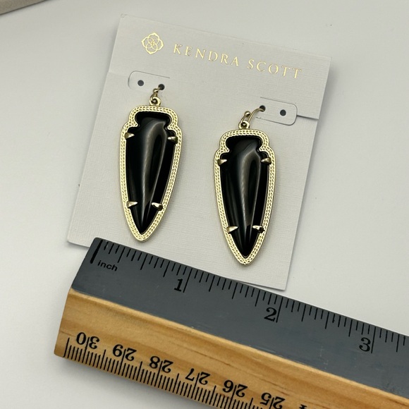 Kendra Scott Skylar Earrings 2" Dangle Drop Black & Gold Tone Pouch - Picture 8 of 12
